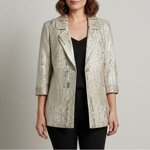 St. John Sz. 8 Metallic Crystal Embellished Single Button Blazer Evening Jacket